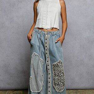 POL Blue Patchwork Women Jeans